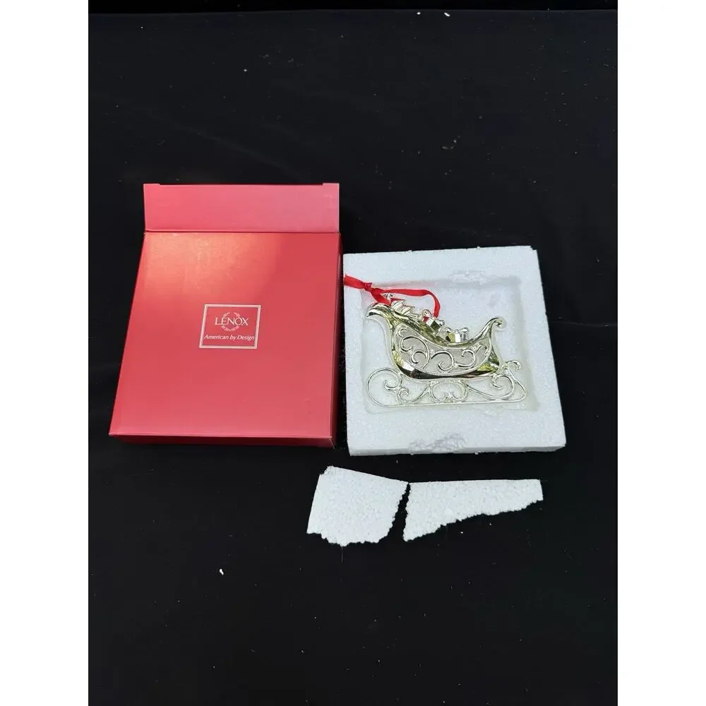 Lenox Sparkle And Scroll SILVERPLATED JEWELED Santa’s Sled Ornament MIB -S1T